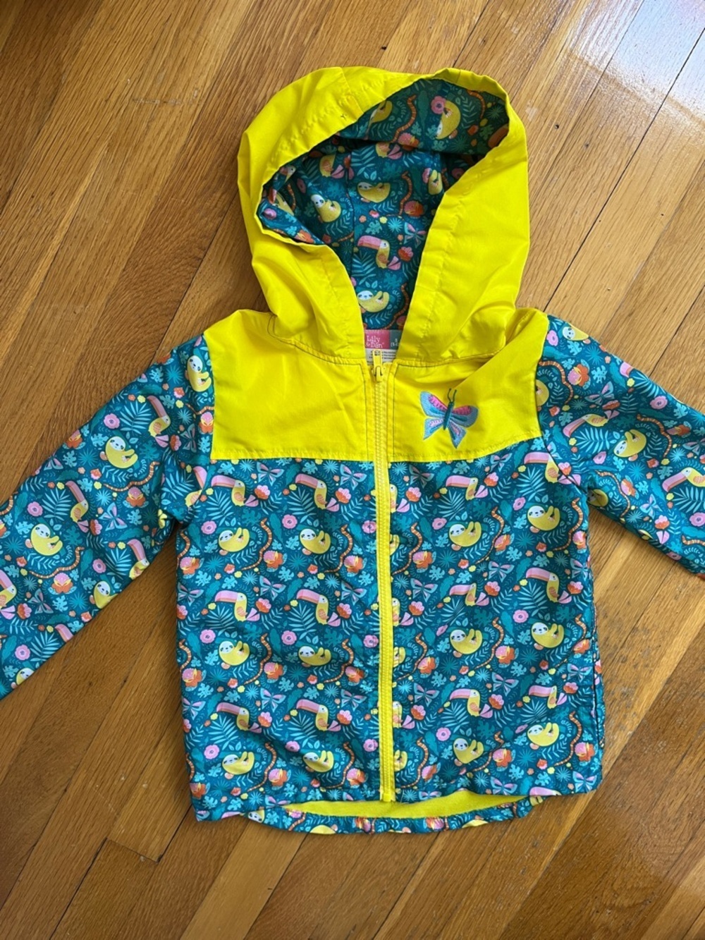 Lily & Dan Girls 6 6X Sloth Rainforest Hooded Zip Front Spring Jacket Coat - Picture 6 of 8